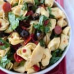 Tuscan pasta salad in white bowl