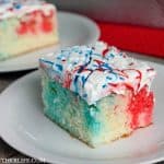 red white and blue poke cake on white plate