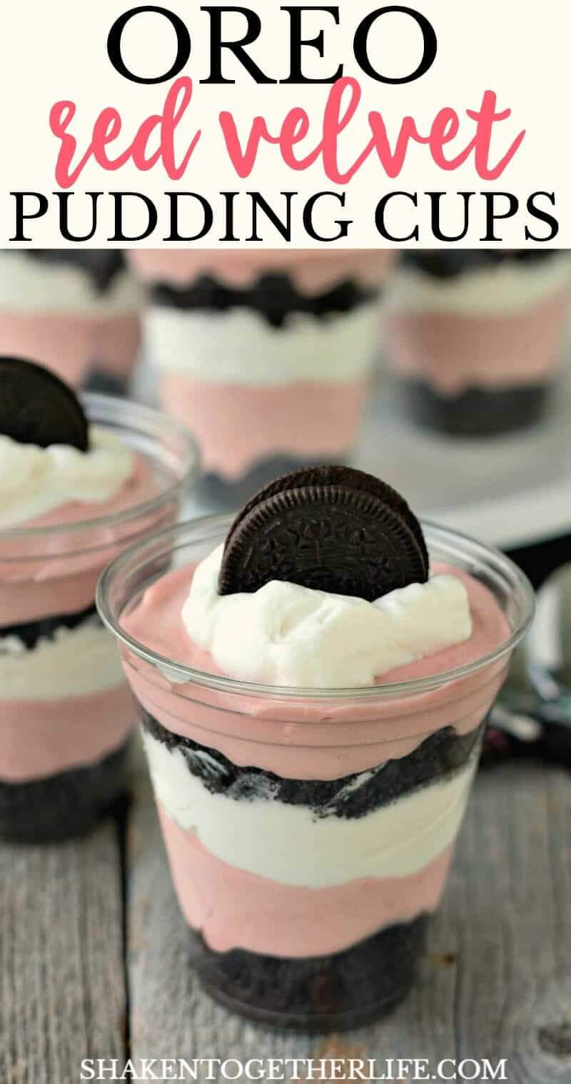Oreo meets red velvet in these easy layered Oreo Red Velvet Pudding Cups! This no bake dessert is perfect for any party, potluck or get together!