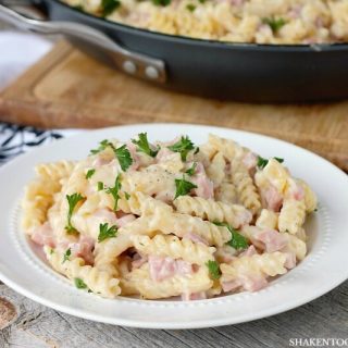 Creamy and cheesy, this Skillet Ham & Cheese Alfredo is the ultimate easy dinner recipe!