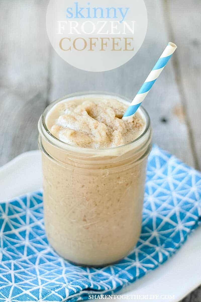 Save a ton of calories and skip the drive through with our make at home Skinny Frozen Coffee! This slushy coffee drink is a frosty, refreshing way to enjoy your morning cup of joe!