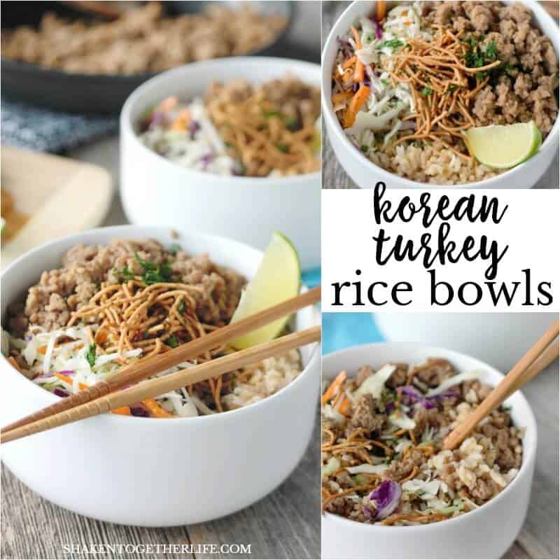 Korean Turkey Rice Bowls are filled with flavorful seasoned ground turkey, nutty brown rice, shredded cabbage and topped with crispy noodles for a quick and tasty weeknight meal!