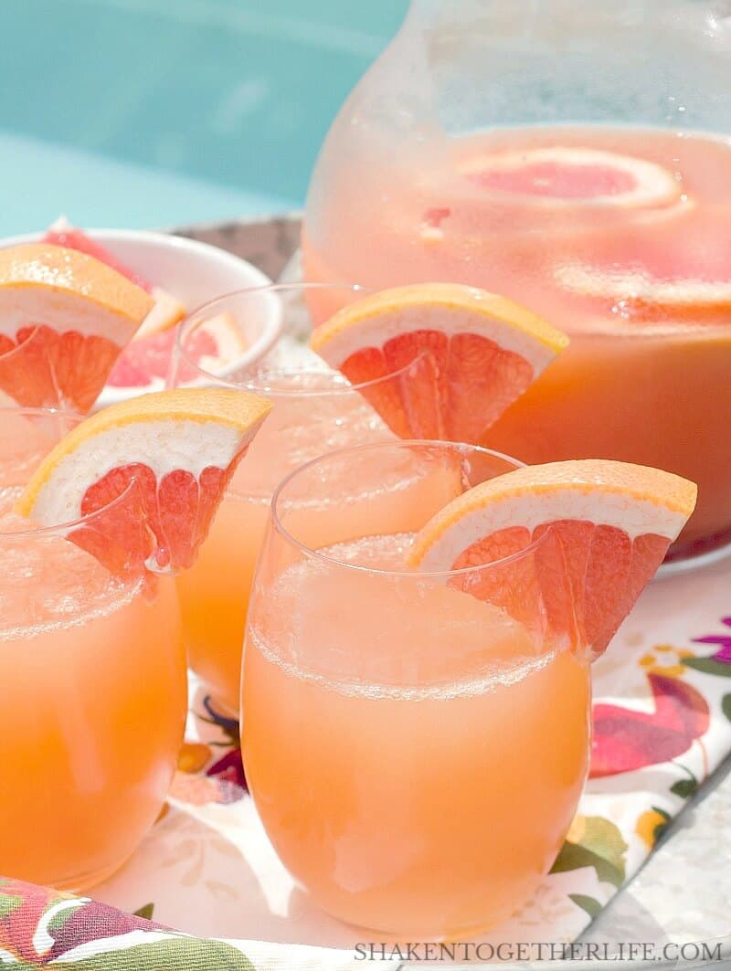 Ruby Red Grapefruit Mimosas on flower tray