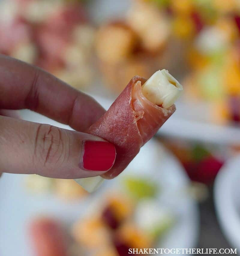 3 Easy Cheesy Appetizers using cheese sticks! Prosciutto Wrapped Pepper Jack is the perfect spicy, salty combination!