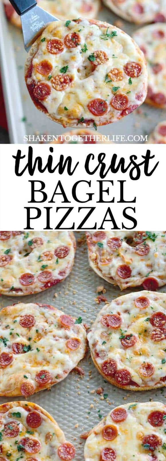 Move over English muffins! These Thin Crust Bagel Pizzas are easy to customize, quick to bake and have the perfect ratio of crust to pizza toppings!