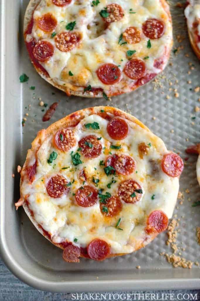Thin Crust Bagel Pizzas Shaken Together