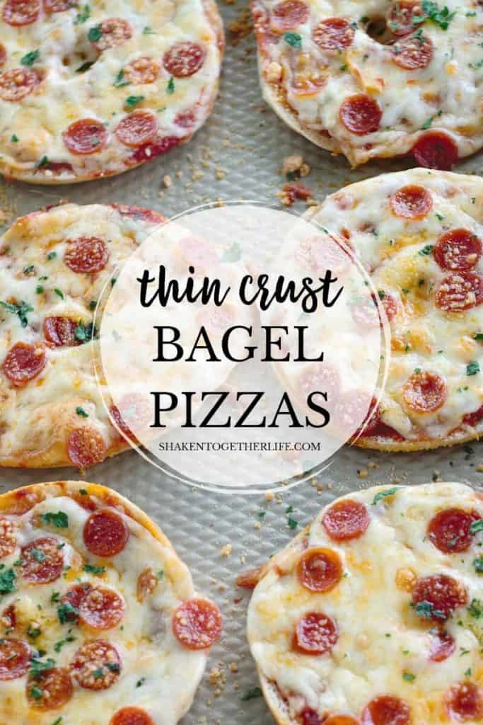 Done in minutes and easy to personalize with your favorite pizza toppings, these Thin Crust Bagel Pizzas are the perfect easy dinner idea!