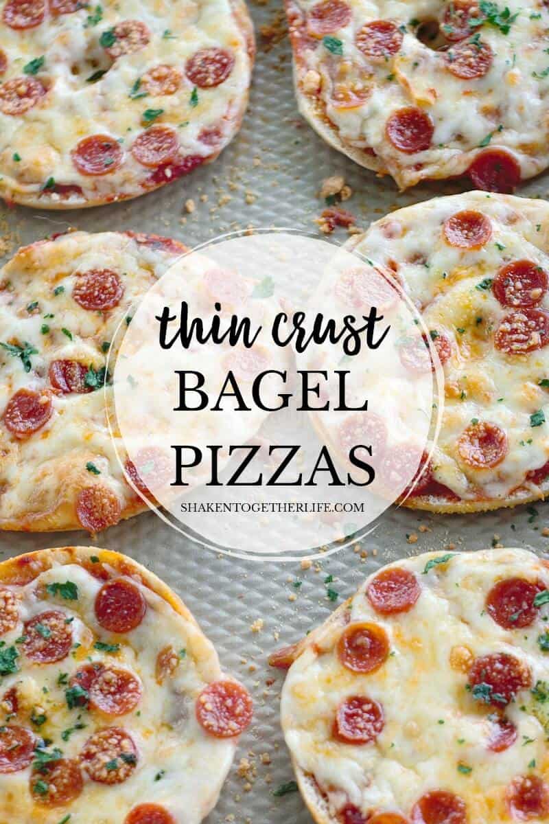 Done in minutes and easy to personalize with your favorite pizza toppings, these Thin Crust Bagel Pizzas are the perfect easy dinner idea! 