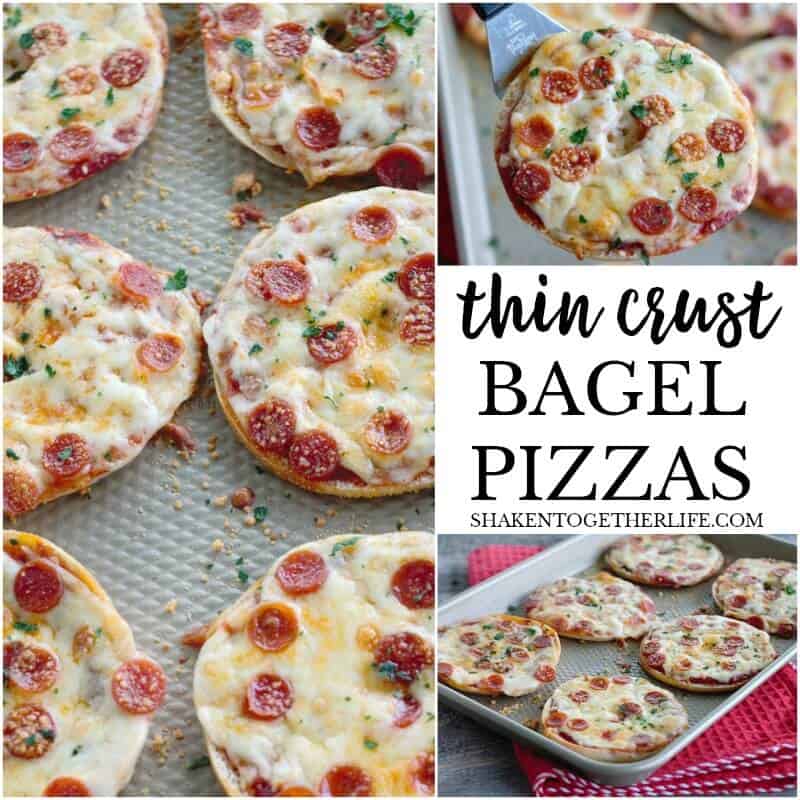 Move over English muffins! These Thin Crust Bagel Pizzas are easy to customize, quick to bake and have the perfect ratio of crust to pizza toppings!