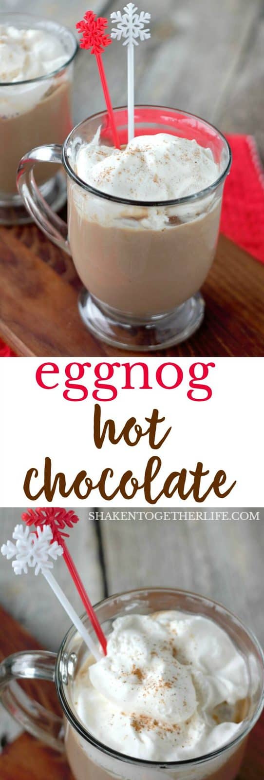 Warm and comforting, Creamy Eggnog Hot Chocolate blends two holiday favorites into one decadent, rich holiday drink!