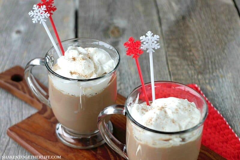 Warm and comforting, Creamy Eggnog Hot Chocolate blends two holiday favorites into one decadent, rich holiday drink!