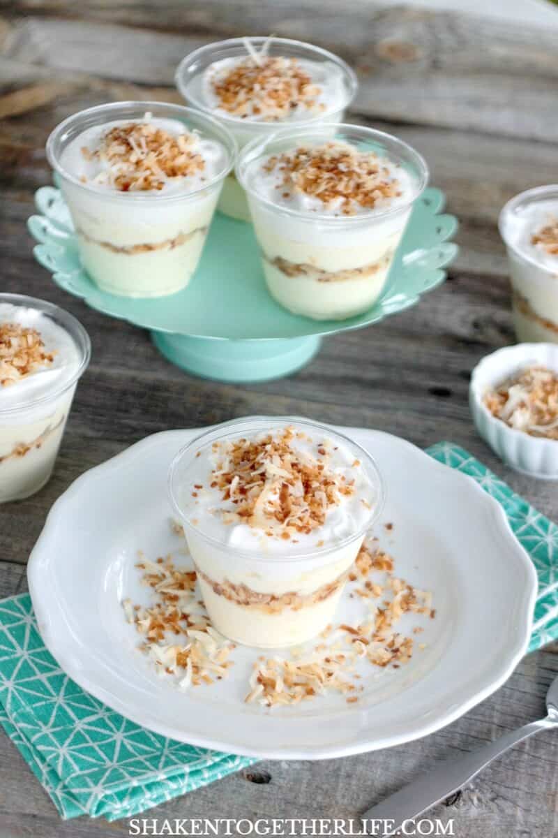 Creamy, dreamy, coconutty layers make up these pretty Coconut Cream Pudding Parfaits - can you believe there are only 4 ingredients? This is a seriously easy no bake dessert recipe!