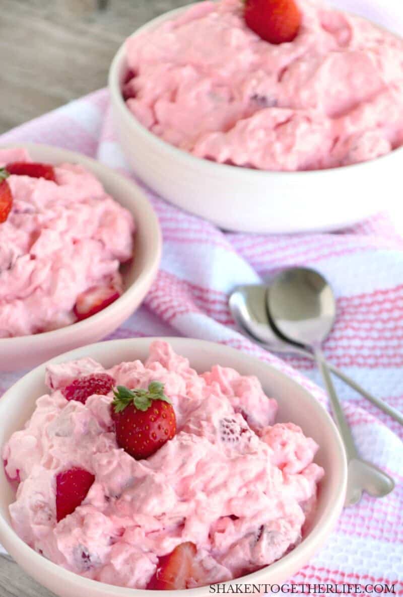 Pink Strawberry Fluff Salad Shaken Together