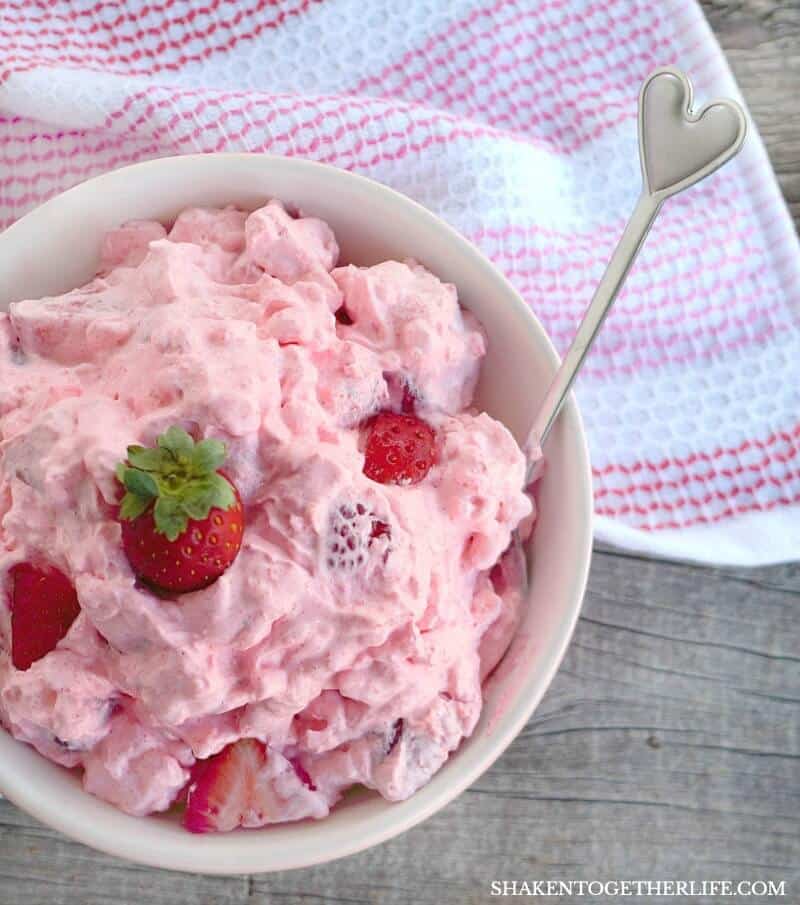 Pink Strawberry Fluff Salad overhead view