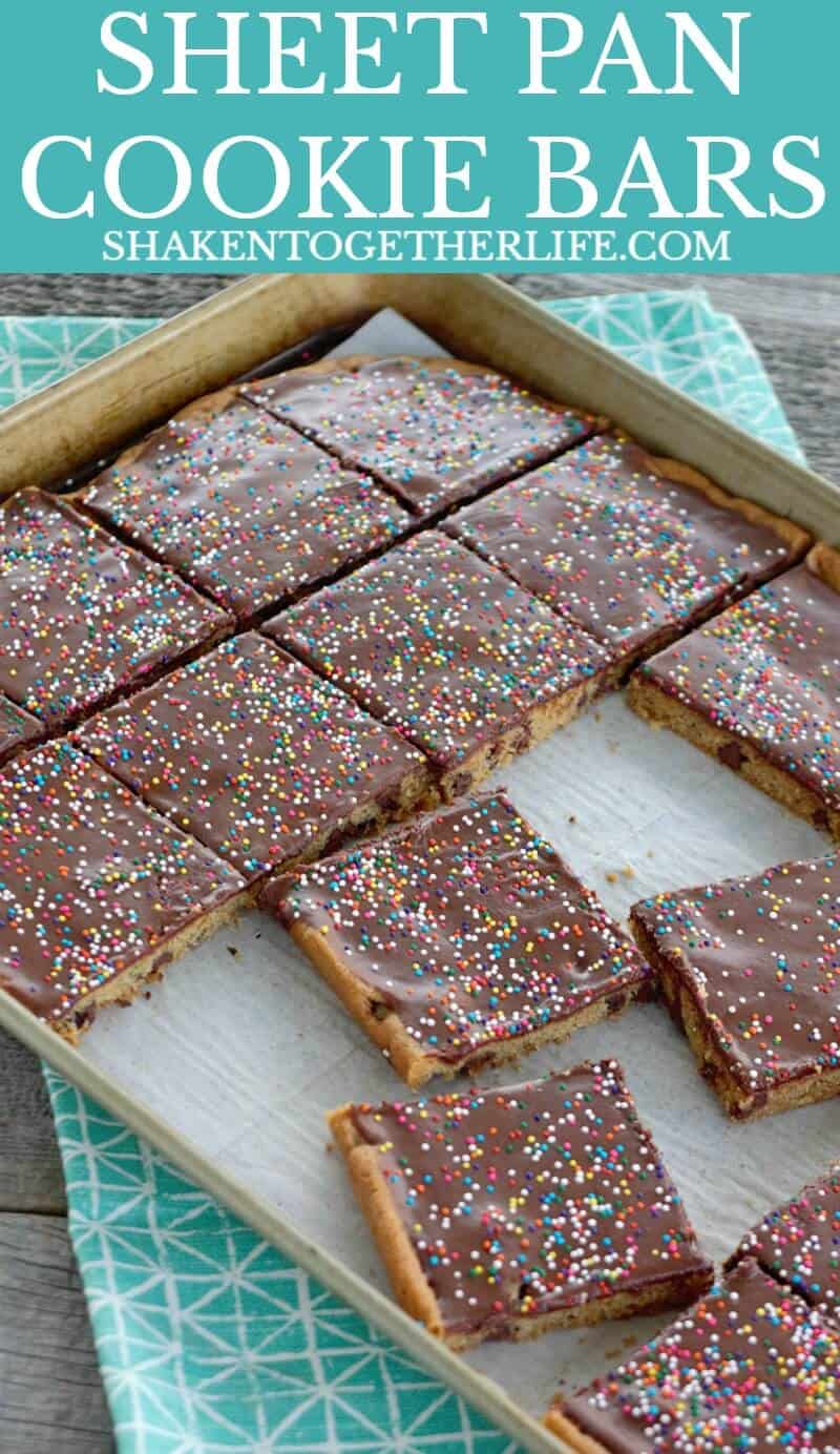 Dessert doesn't get easier than these Frosted Sheet Pan Cookie Bars! One pan, no tools and a frosting hack that will change your life!