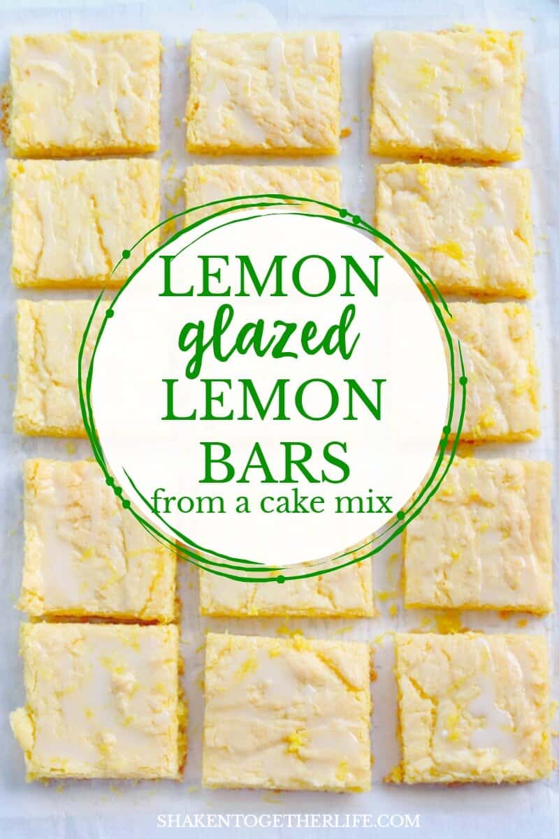 Lemon Glazed Lemon Bars from a cake mix are an easy lemon dessert with big lemon flavor! The 2 ingredient lemon glaze and lemon zest add freshness to these easy lemon bars!