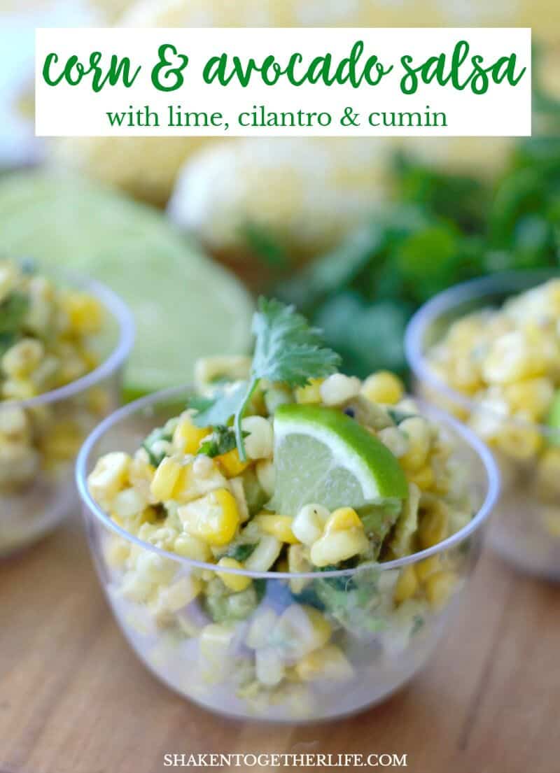 Fresh sweet corn and creamy avocados are the stars in this simple Summer dish: Corn & Avocado Salsa! The lime, cilantro and cumin based dressing is savory and packed with flavor!