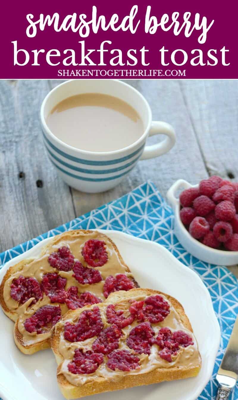 Smashed Berry Breakfast Toast is my favorite way to eat breakfast! Thick slices of sturdy toasted bread slathered with peanut butter and topped with fresh smashed raspberries makes for a delicious twist on breakfast!