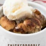 white ramekin of snickerdoodle apple cobbler