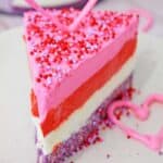 layered valentine's no bake cheesecake