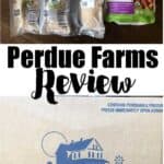 collage of perdue farms box and perdue chicken in packaging with text reading perdue farms review