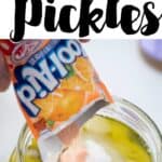 pouring kool aid into pickle jar to make kool aid pickles