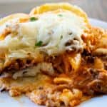 lazy lasagna with ravioli on white plate