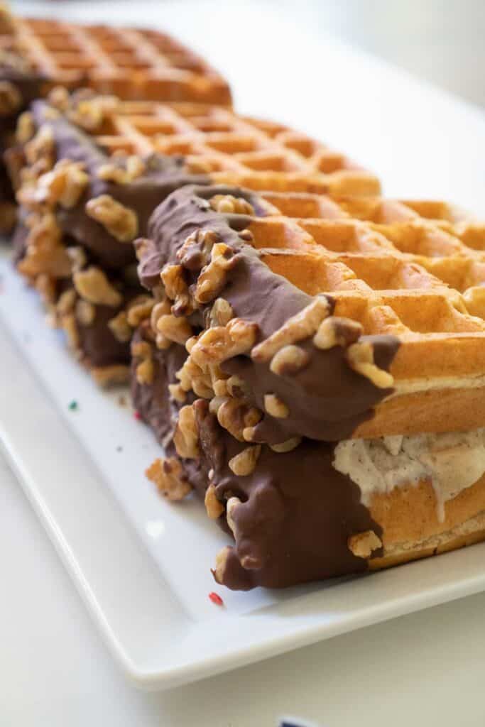 chocolate dipped waffle ice cream sandwiches