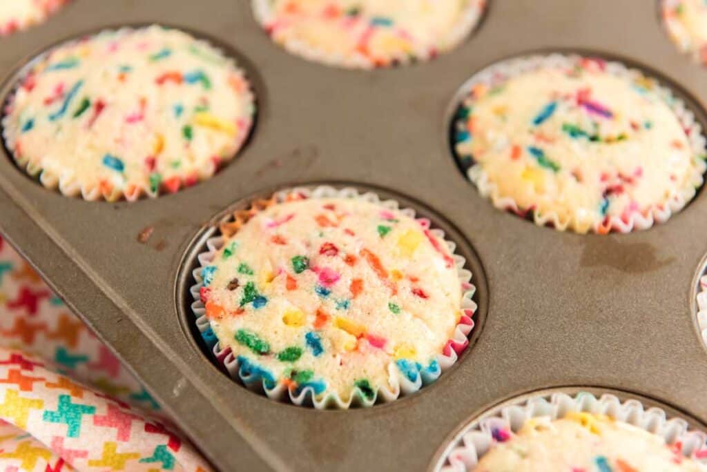 funfetti cupcakes with sprinkles in baking pan