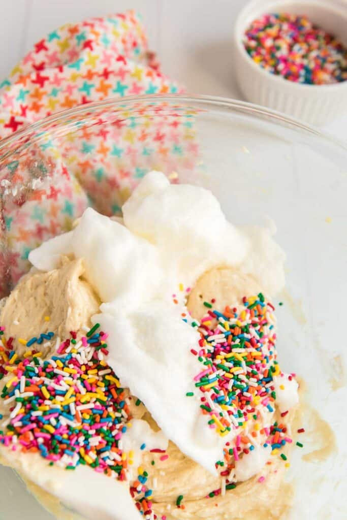 funfetti cupcake batter in bowl