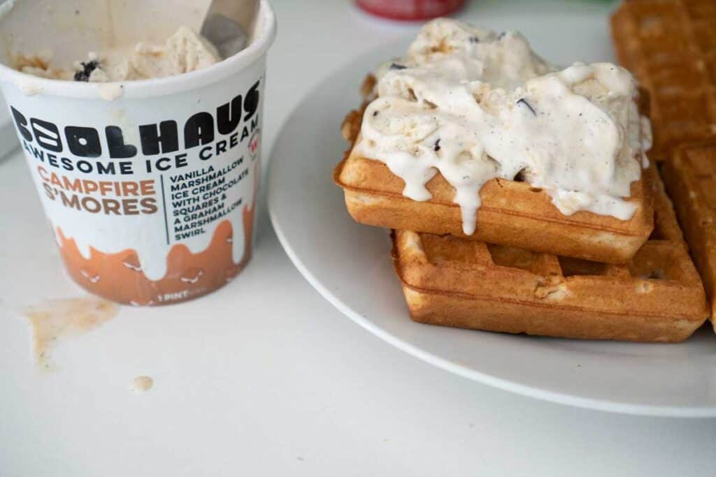 waffle with ice cream on top