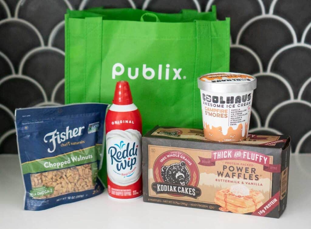 publix reusable bag with waffle ice cream sandwich ingredients