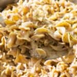 creamy sausage pasta in pan