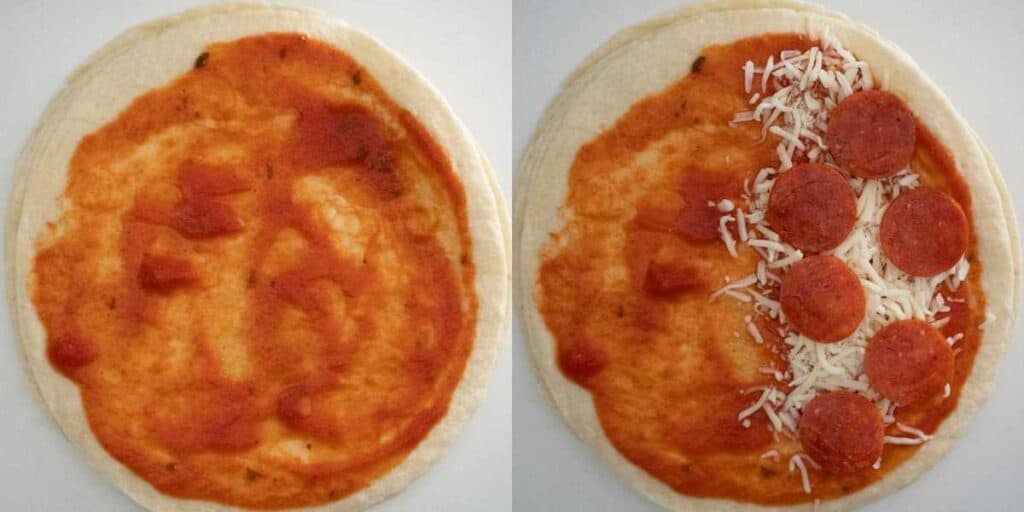 collage of making pizza quesadilla
