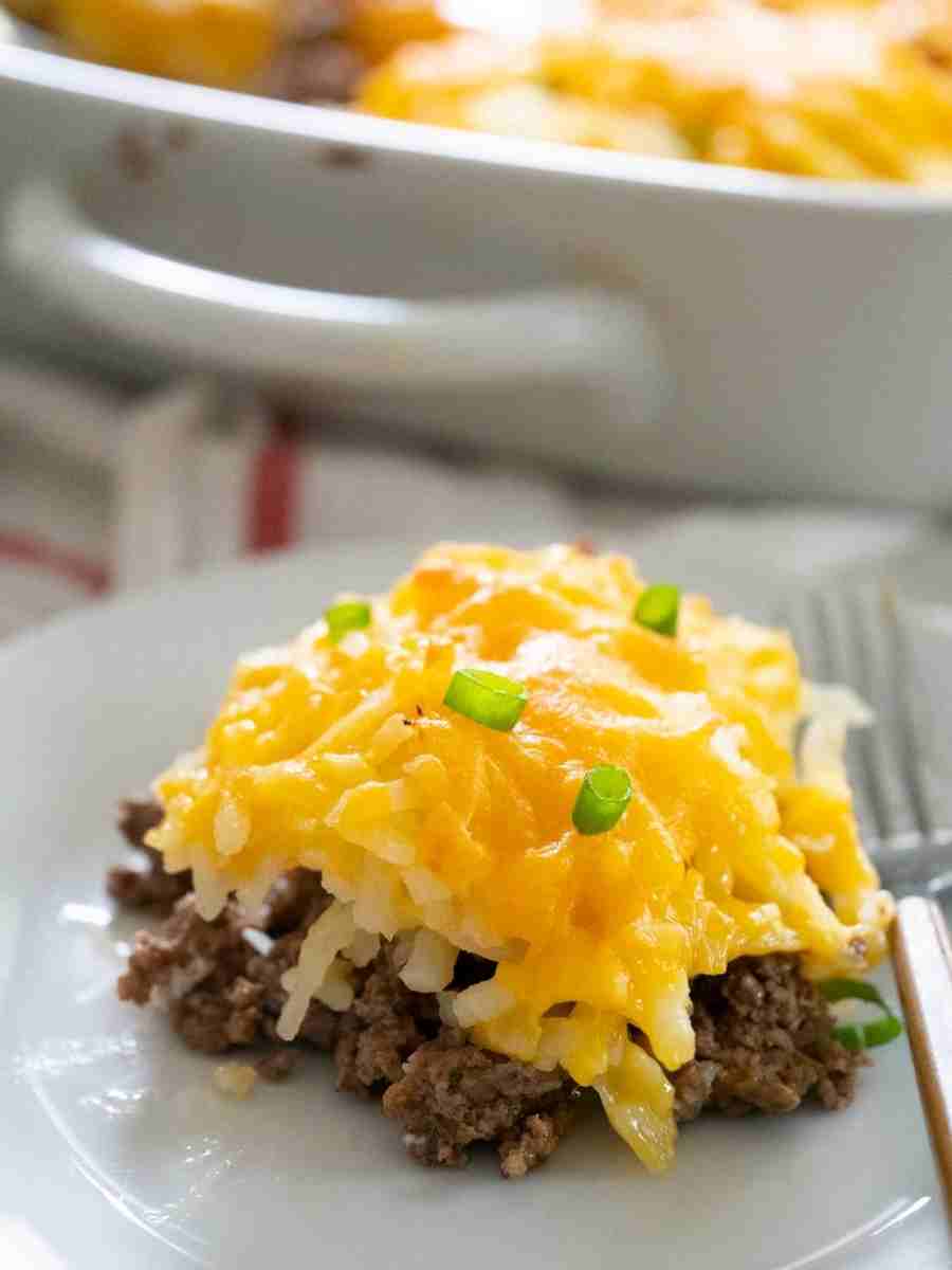 Hash Brown Casserole with Ground Beef Shaken Together