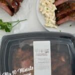 overhead view of grab and go ribs from walmart with plate of food