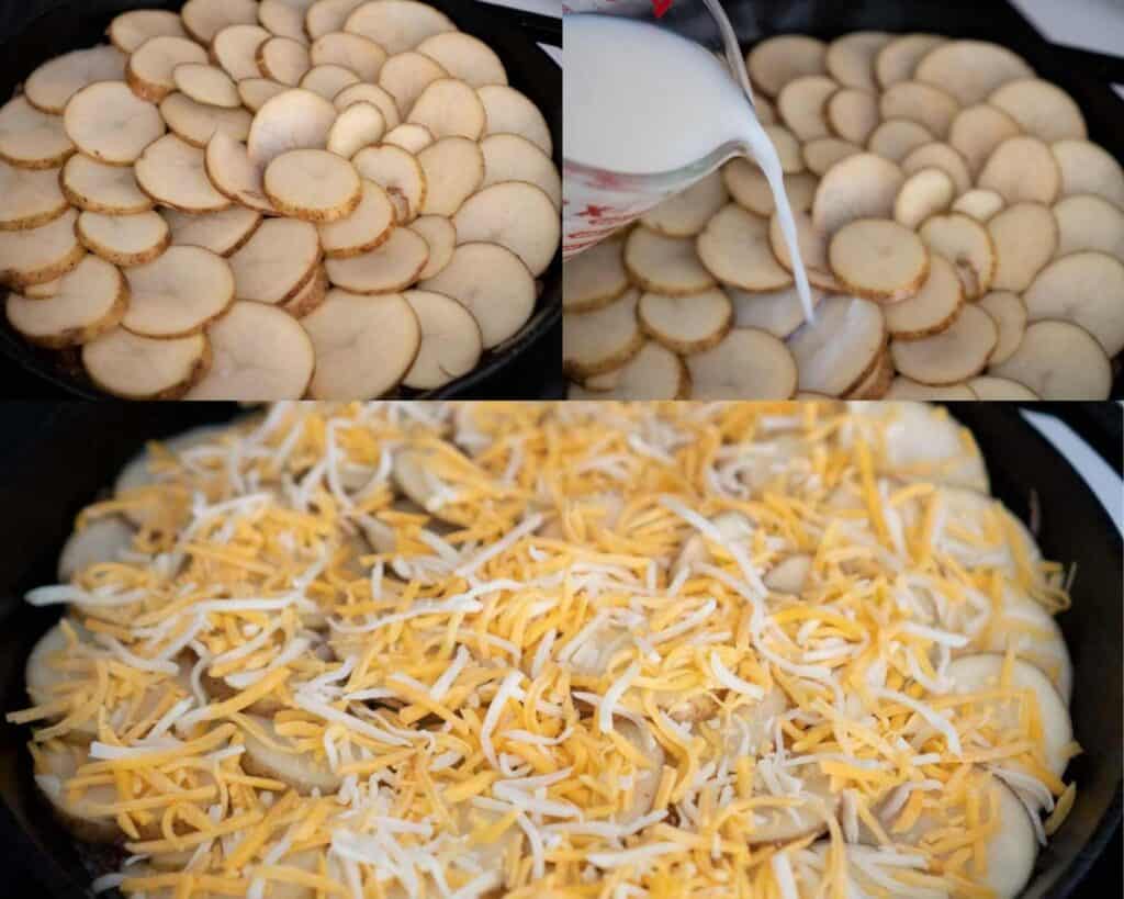 collage of making potato ground beef skillet