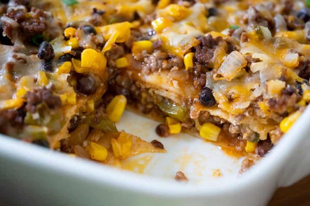 Mexican casserole with sliced removed