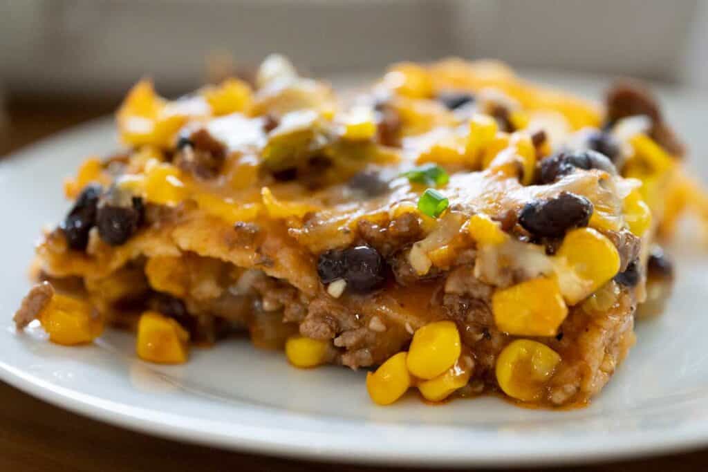 slice of Mexican ground beef casserole