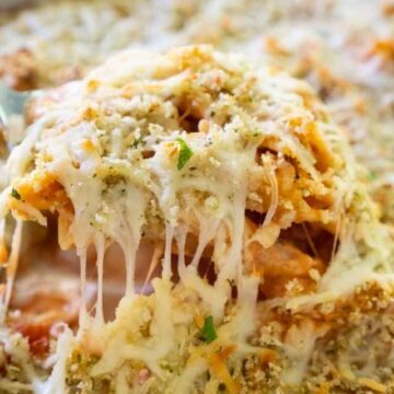 baked ziti in spoon