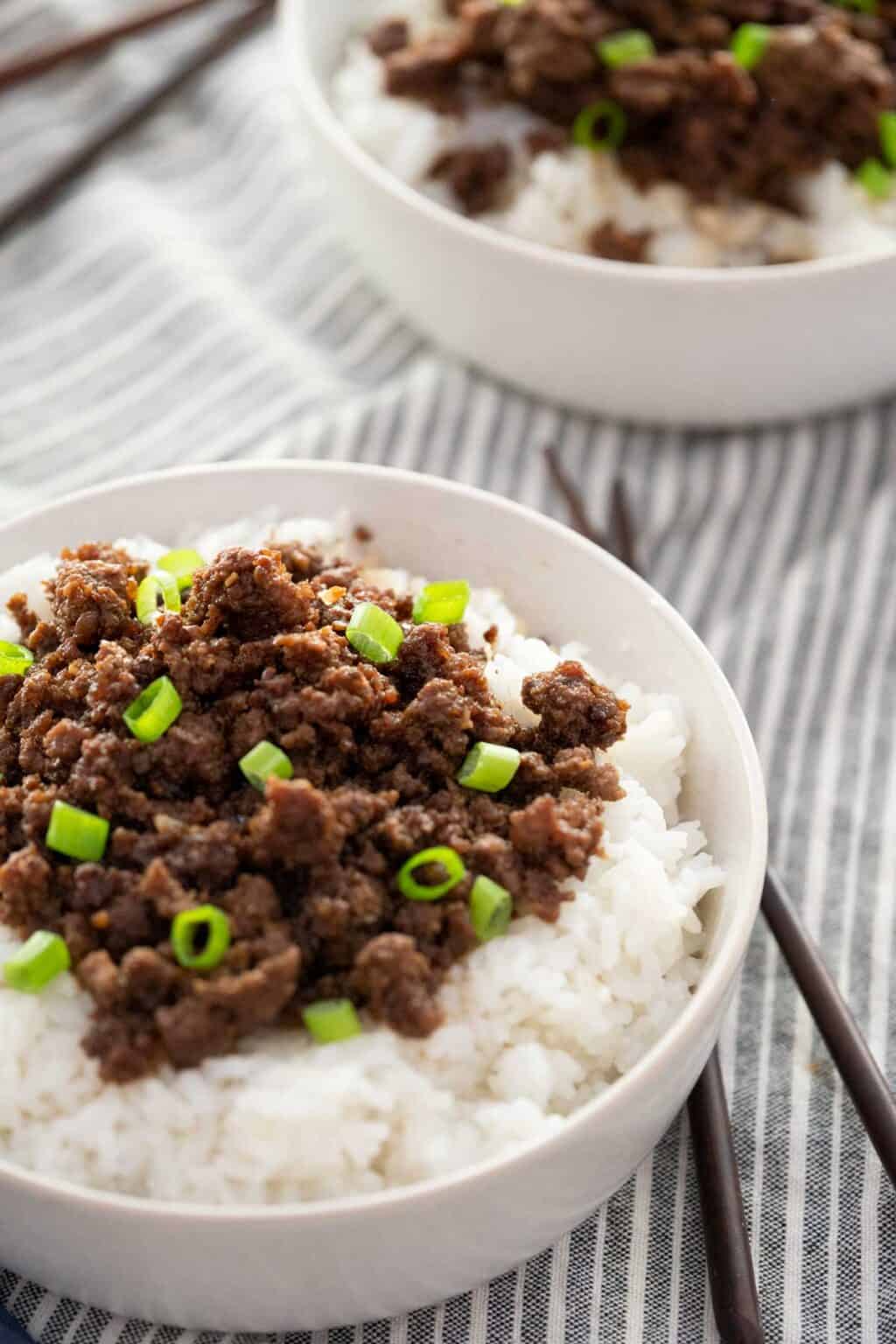 Korean Ground Beef & Rice Bowl - Shaken Together