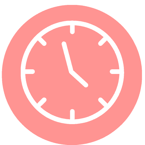 coral circle with clock icon