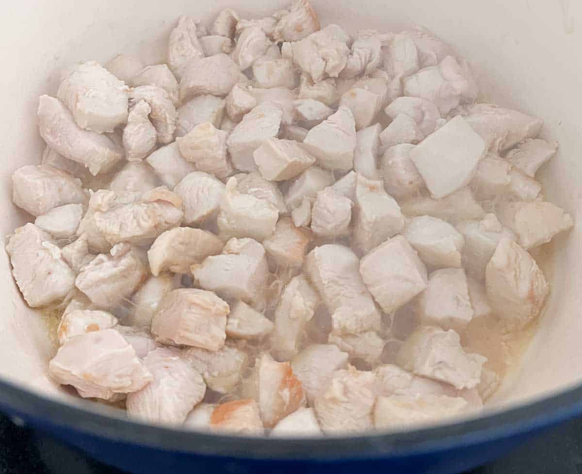 cubed chicken breast in dutch oven