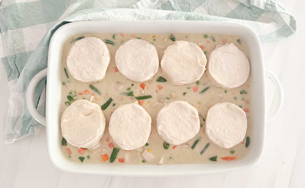 chicken pot pie casserole before baking