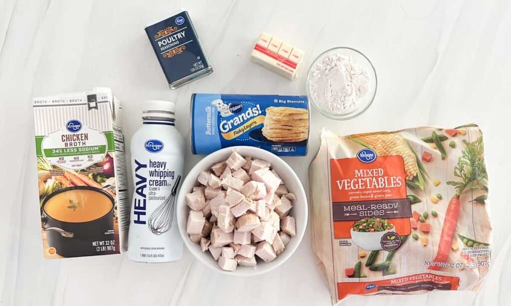 chicken pot pie casserole before baking