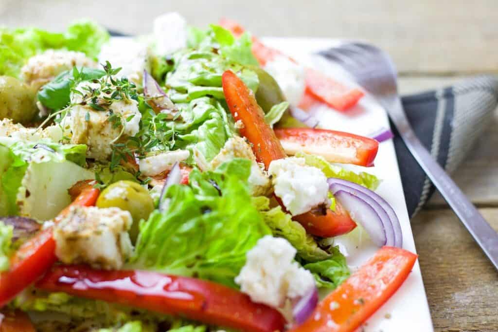 close up of greek salad