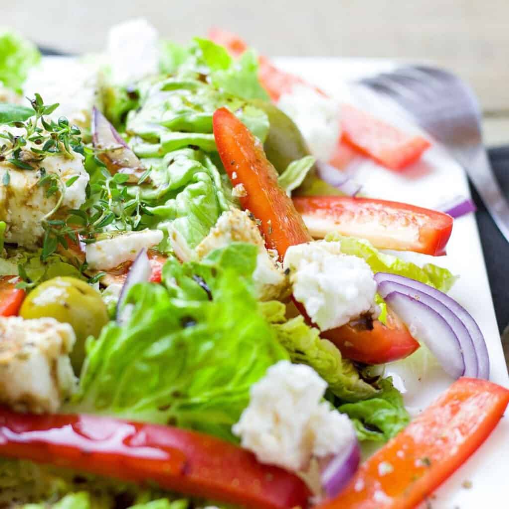 close up of greek salad