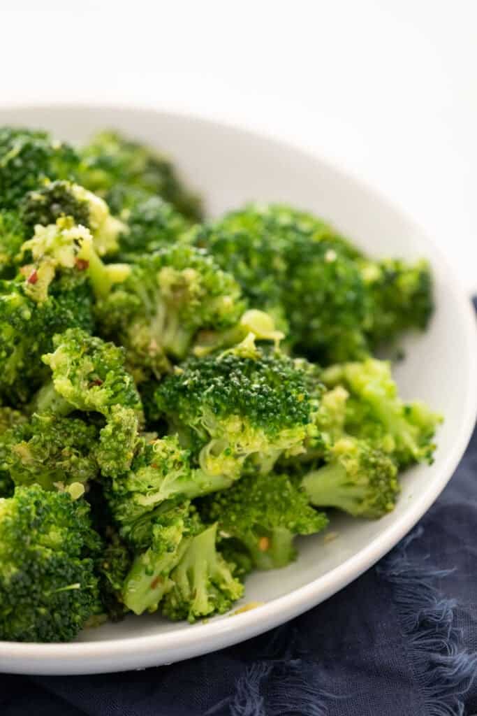 Italian style broccoli in white bowl