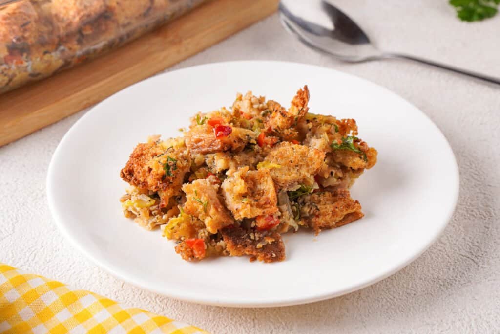 sausage stuffing on white plate