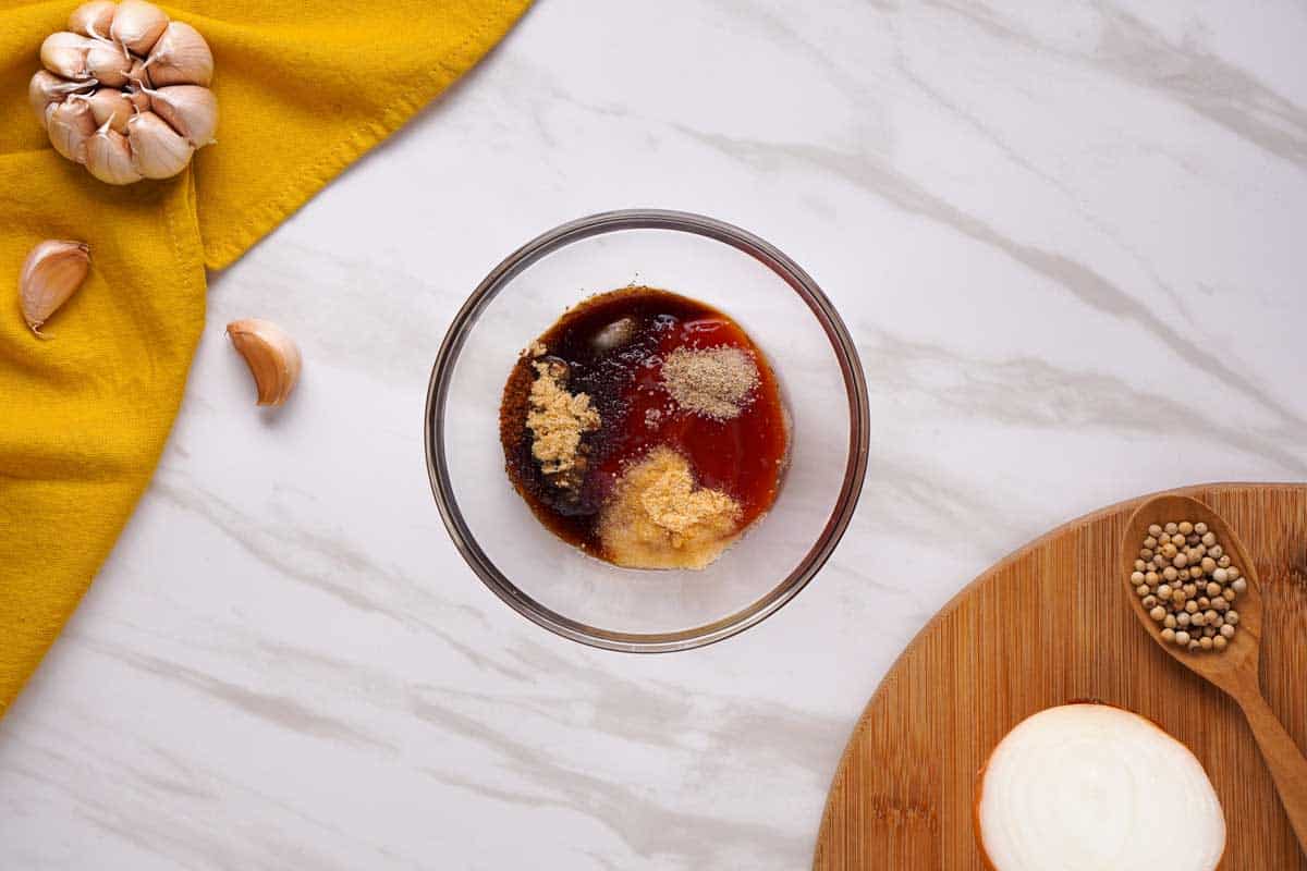 glass bowl with meatloaf glaze ingredients